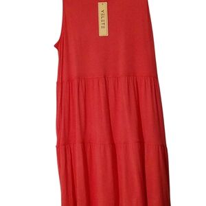 YELETE - NWT, Pink Tired  Sundress W/ Pockets Size-Large, 95% Rayon & 5% Spandex